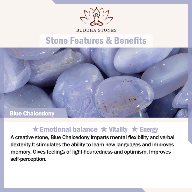 Bracelet jonc énergétique d'équilibre émotionnel en calcédoine bleue avec Buddha Stones