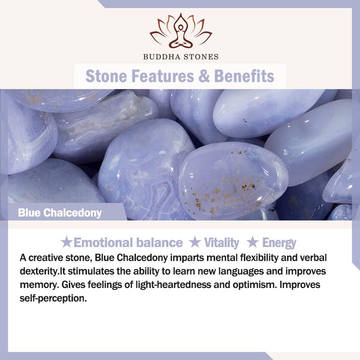 Bracelet jonc énergétique d'équilibre émotionnel en calcédoine bleue avec Buddha Stones