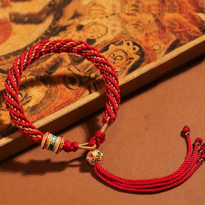 Bracelet tibétain en corde tressée avec breloque porte-bonheur Thangka en Buddha Stones