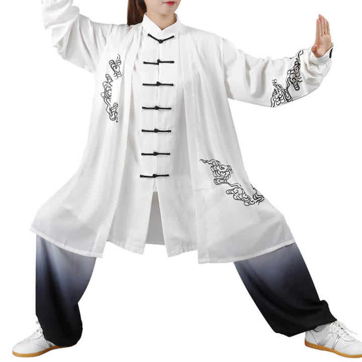 Ensemble de vêtements pour femmes Buddha Stones, nuages de bon augure, dégradé de méditation, prière, pratique spirituelle du Tai Chi et du Qigong