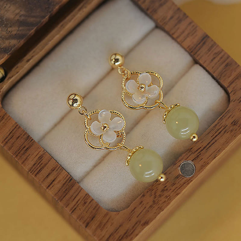 Boucles d'oreilles pendantes en jade et pierre de Tridacna Buddha Stones