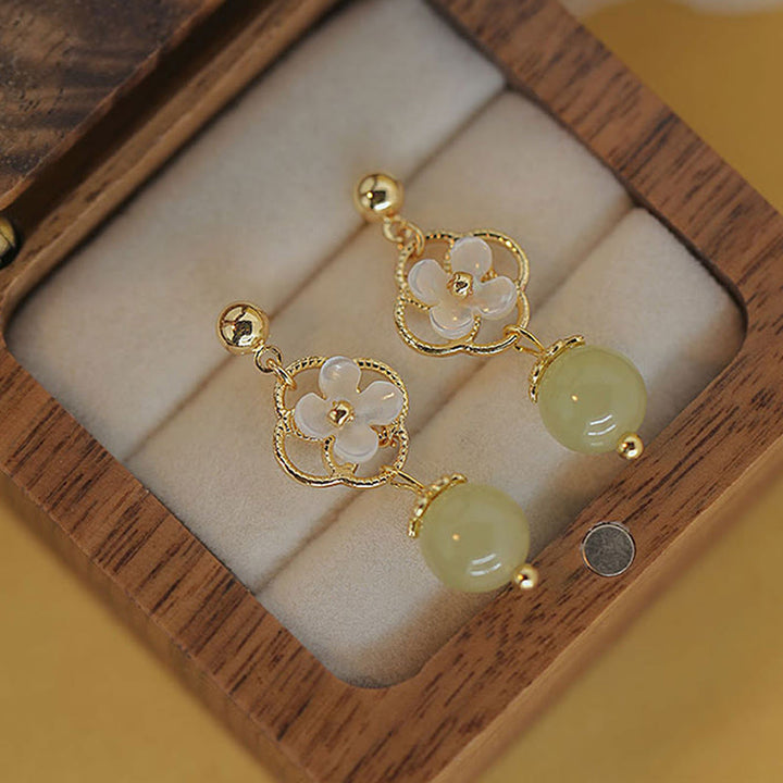 Boucles d'oreilles pendantes en jade et pierre de Tridacna Buddha Stones