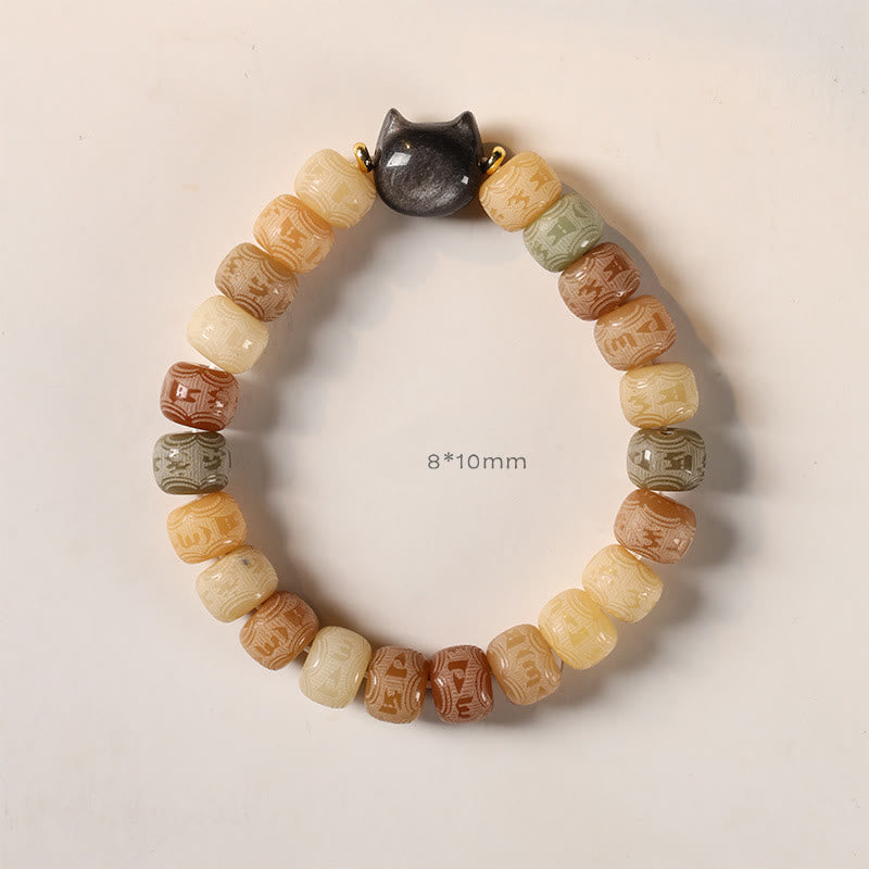 Bracelet d'harmonie gravé en obsidienne argentée Buddha Stones de Bodhi et pierres de Bouddha Tête de chat Om Mani Padme Hum - image 5