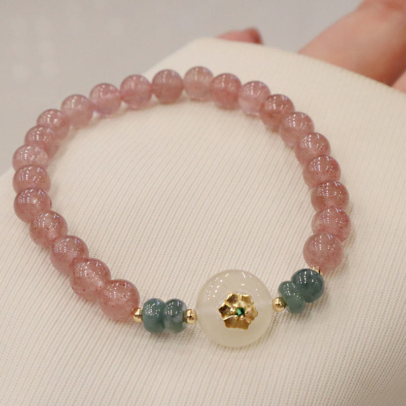 Bracelet de guérison en jade calcédoine et quartz fraise naturel Buddha Stones