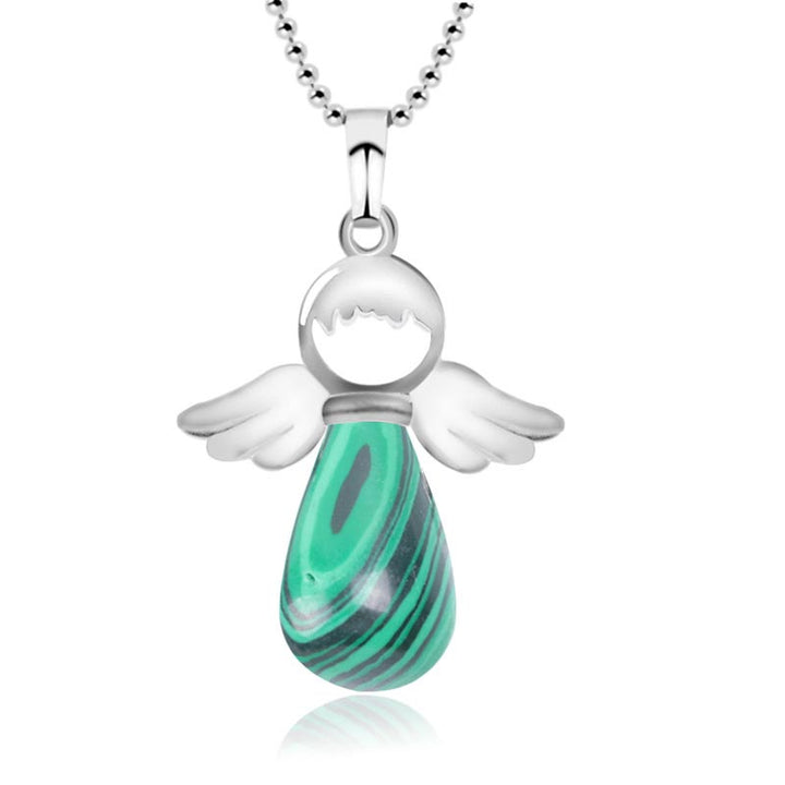 Collier pendentif porte-bonheur en cristal naturel avec petites ailes d'ange de Buddha Stones