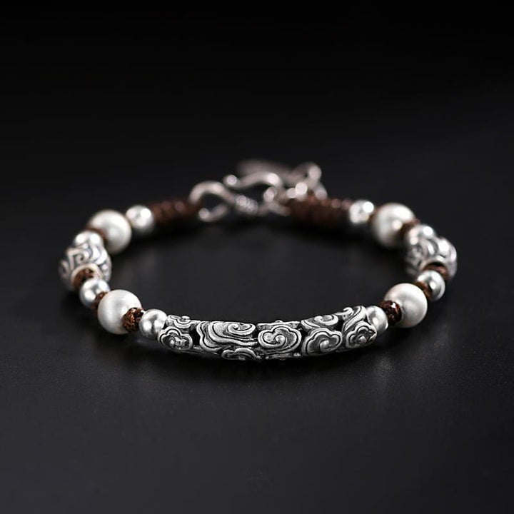Bracelet en fil de richesse en argent sterling 999 fait main en cuivre et Buddha Stones du Tibet