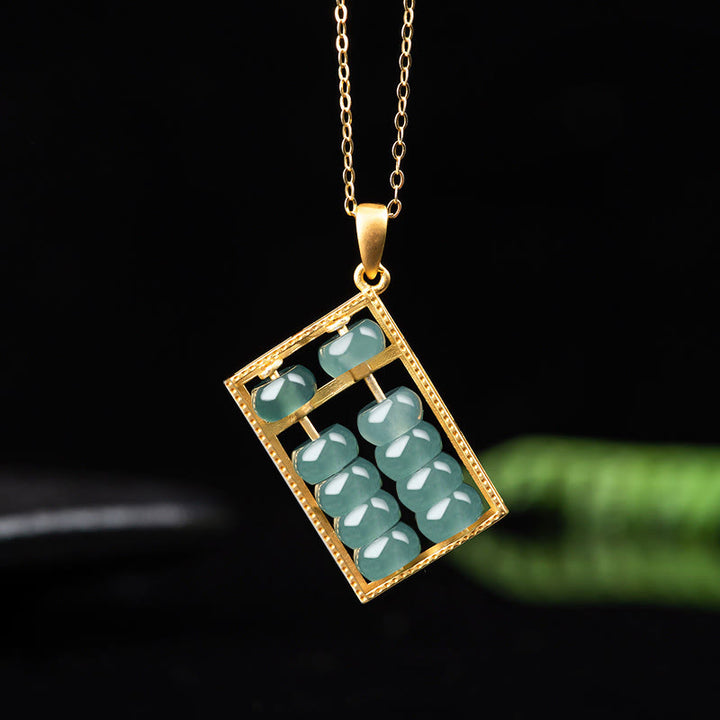 Collier pendentif en argent sterling 925 avec Buddha Stones et jade naturel à motif boulier