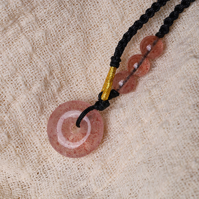Collier pendentif de guérison avec boucle de paix en quartz fraise et calcédoine de Buddha Stones