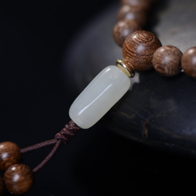 Bracelet Mala 108 perles en bois de rose et jade de Buddha Stones