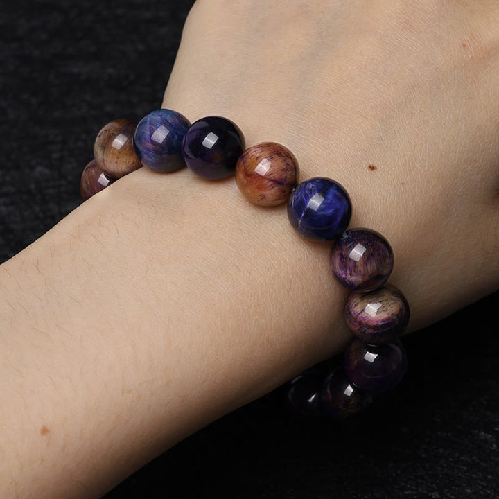 Bracelet de force de protection en œil de tigre violet naturel Buddha Stones