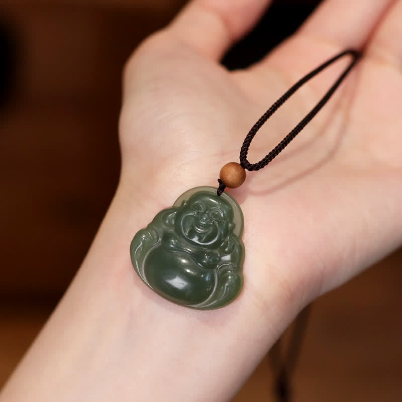 Collier pendentif en jade Hetian avec Bouddha rieur et guérison calme - Jade (Prospérité ♥ Abondance) - image 1