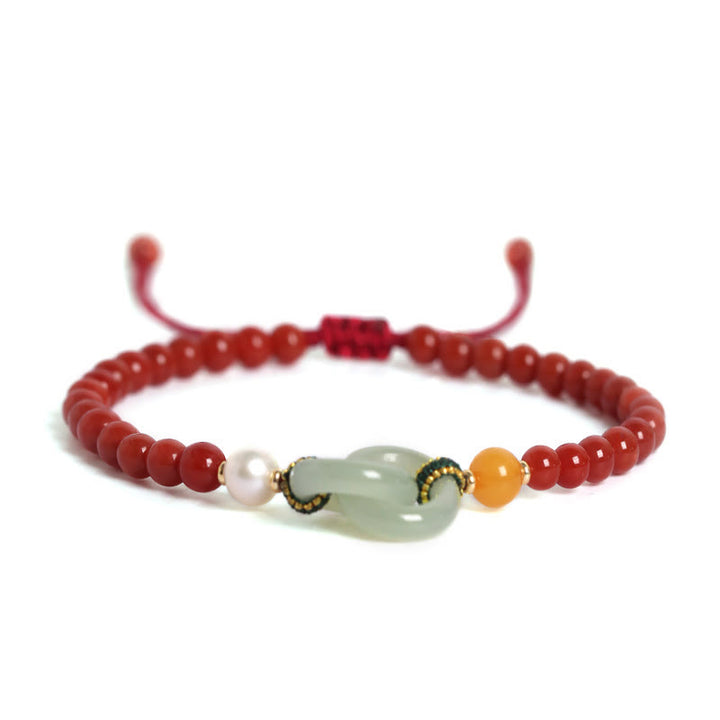 Bracelet de confiance à double boucle de paix en agate rouge naturelle et jade Hetian de Buddha Stones