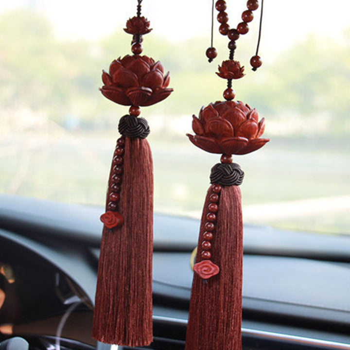 Buddha Stones tibétaines à petites feuilles en bois de santal rouge, lotus, protection de la chance, décoration à pompon