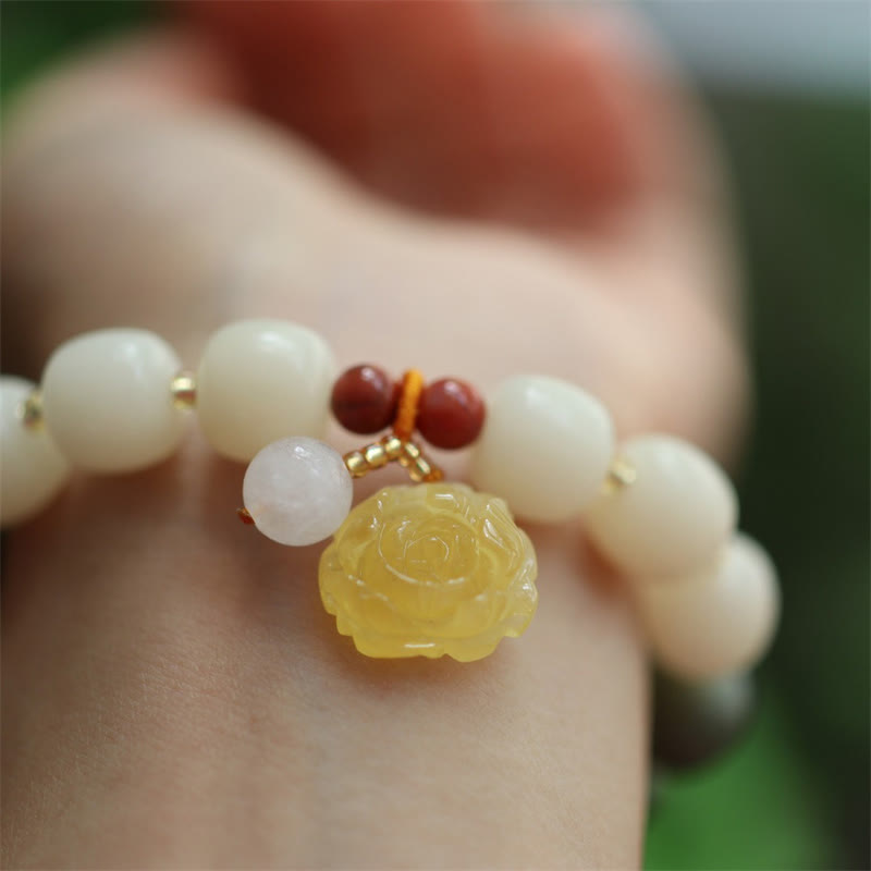 Bracelet de paix en ambre et graines de Bodhi avec Buddha Stones dégradées