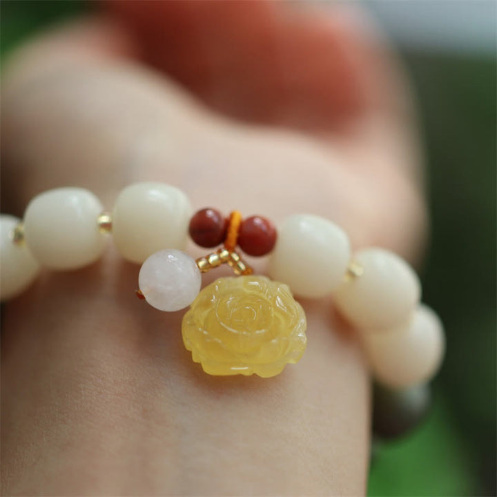 Bracelet de paix en ambre et graines de Bodhi avec Buddha Stones dégradées