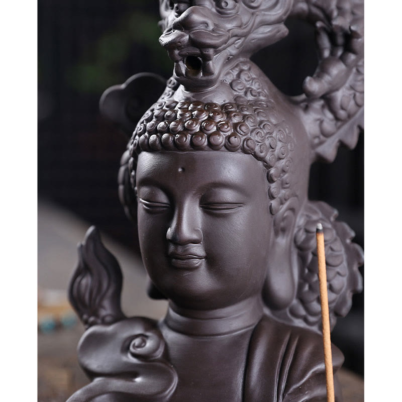 Buddha Stones Dragon Bouddha Nuages de bon augure Brûleur d'encens de guérison en argile violette Décoration