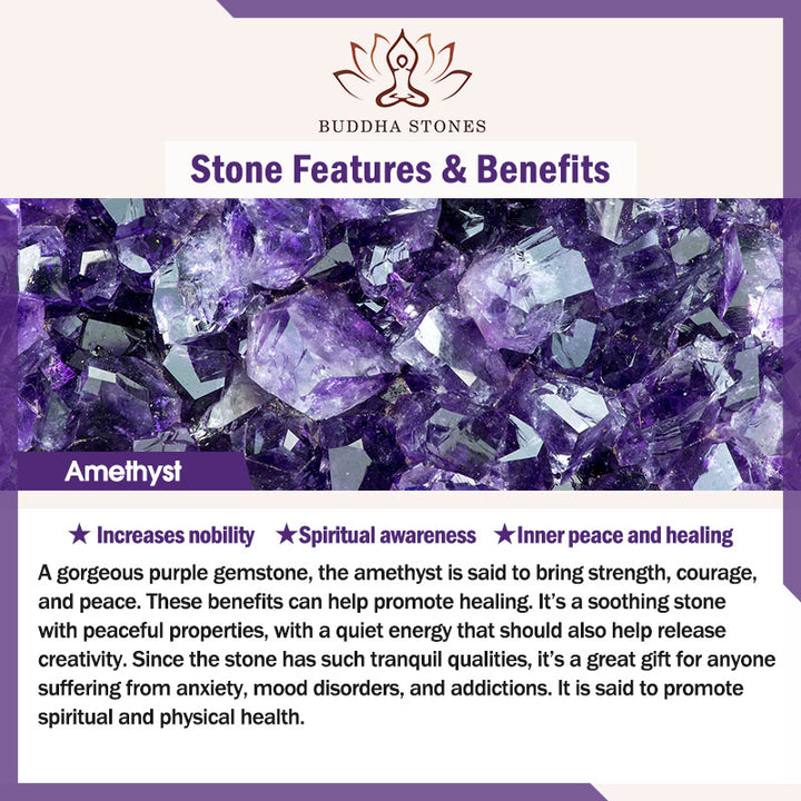 Buddha Stones double tour en tourmaline naturelle, quartz fraise, améthyste, paix et sagesse