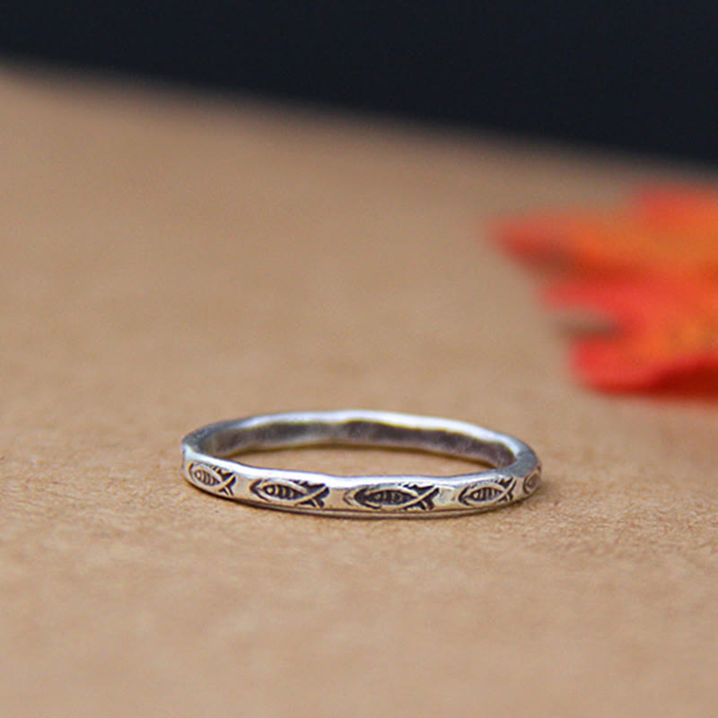 Bague porte-bonheur en argent sterling 925 Buddha Stones et poisson Koi