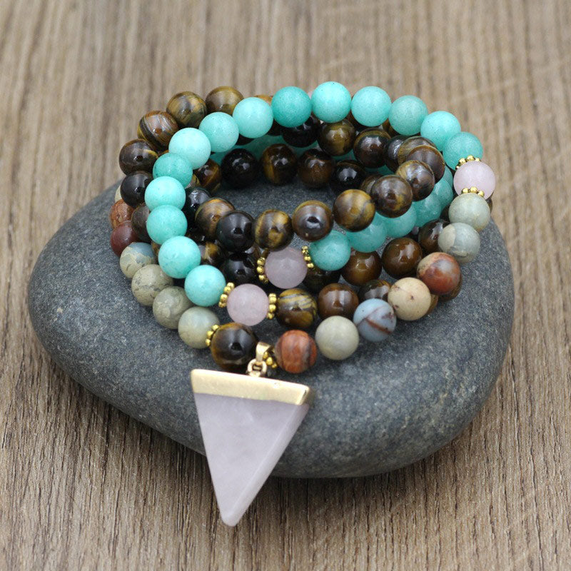 Bracelet Mala de guérison en pierre naturelle œil de tigre avec 108 Buddha Stones - 8 mm (Pierres naturelles, la couleur peut varier) - image 0
