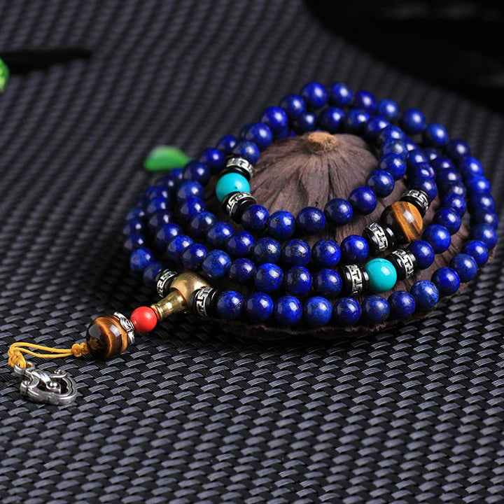 Bracelet mala positif en Buddha Stones, composé de 108 perles de lazurite et de lapis-lazuli. - image 2
