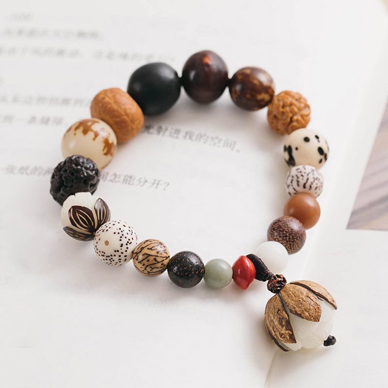Bracelet Mala en Buddha Stones, graines de Bodhi, lotus, sagesse, paix