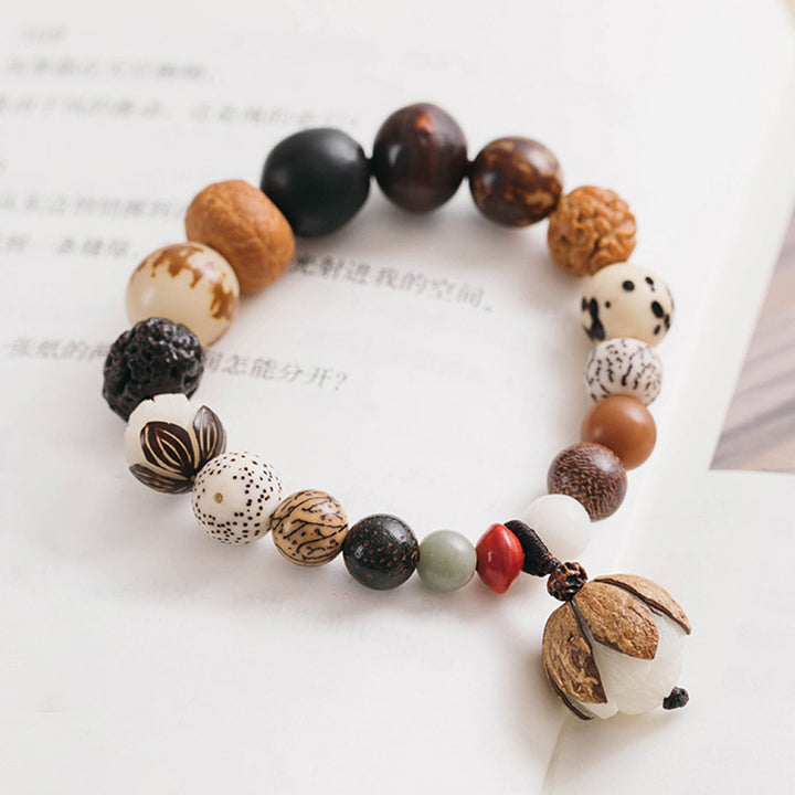 Bracelet Mala en Buddha Stones, graines de Bodhi, lotus, sagesse, paix