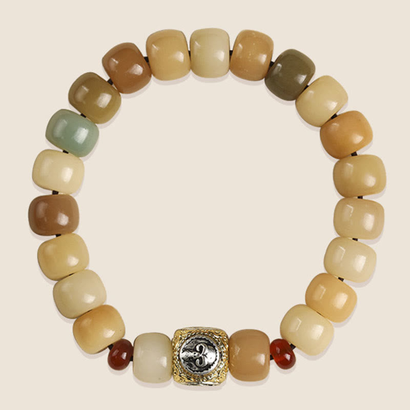 Buddha Stones Graine de Bodhi Naturelle Le Seigneur de la Forêt des Cadavres Bracelet de Sagesse Om Mani Padme Hum
