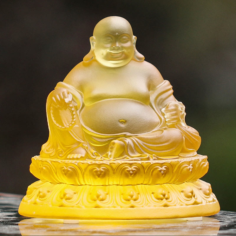 Buddha Stones Figurine de Bouddha rieur faite à la main Pièce d'art en cristal Liuli Statue de richesse Décoration de la maison - image 4