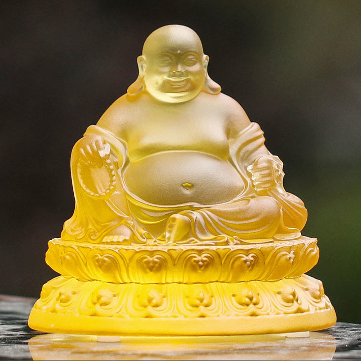 Buddha Stones Figurine de Bouddha rieur faite à la main Pièce d'art en cristal Liuli Statue de richesse Décoration de la maison - image 4