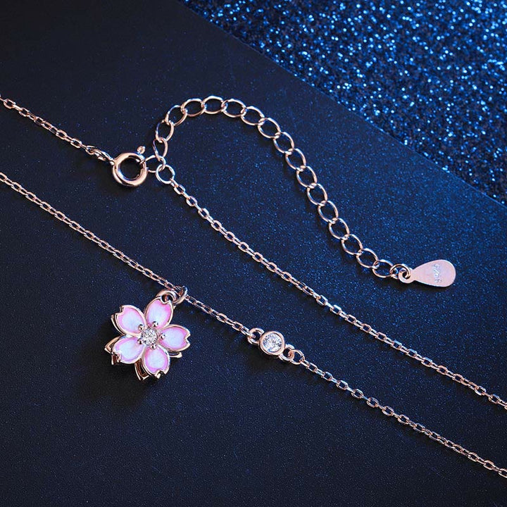 Collier avec pendentif rotatif en argent sterling 925 en forme de fleur de cerisier avec Buddha Stones