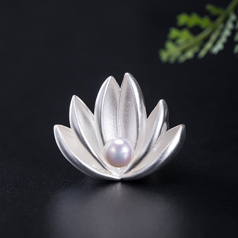 Buddha Stones Argent Sterling 925 Fleur de lotus Perle Nouveau départ Broche