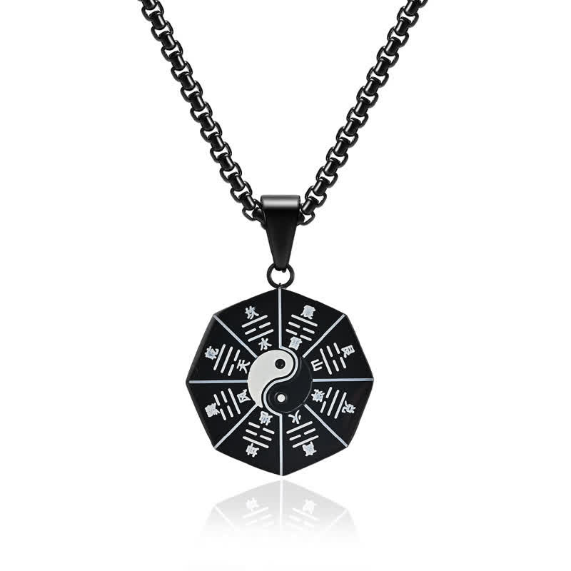 Bagua Yin Yang Titane Acier Balance Collier Pendentif - Noir - image 1