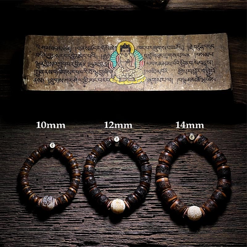 Bracelet de force en os de yak tibétain fait main en argent sterling 925 avec Buddha Stones et signe du zodiaque chinois