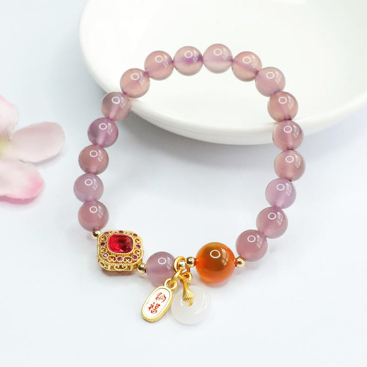 Bracelet porte-bonheur en agate naturelle et calcédoine violette Buddha Stones, boucle de paix, harmonie, porte-bonheur