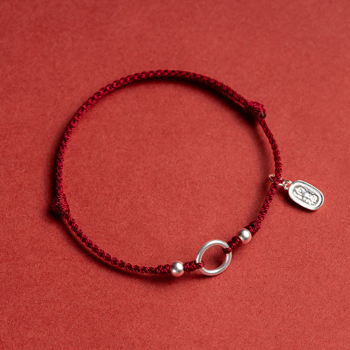 Bracelet en argent sterling 925 avec Buddha Stones et cordon rouge porte-bonheur, paix, joie, lotus, paix