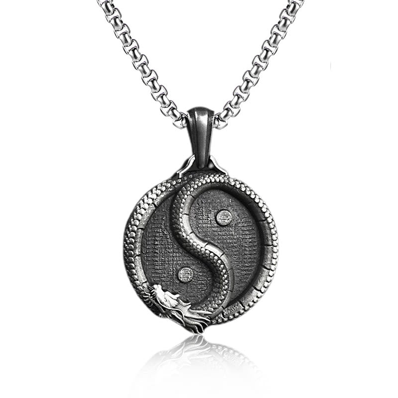 Collier pendentif en étain pur avec Buddha Stones et dragon Yin Yang - Pendentif et chaîne commune - image 3