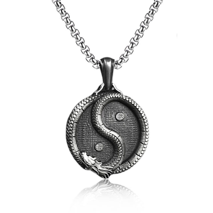 Collier pendentif en étain pur avec Buddha Stones et dragon Yin Yang - Pendentif et chaîne commune - image 3