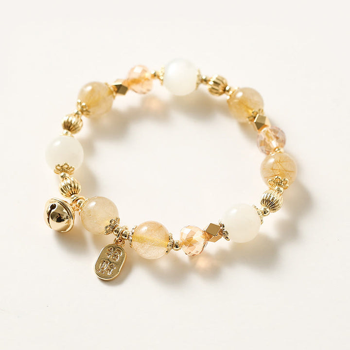 Bracelet porte-bonheur en quartz rutile doré plaqué or 14 carats de Buddha Stones