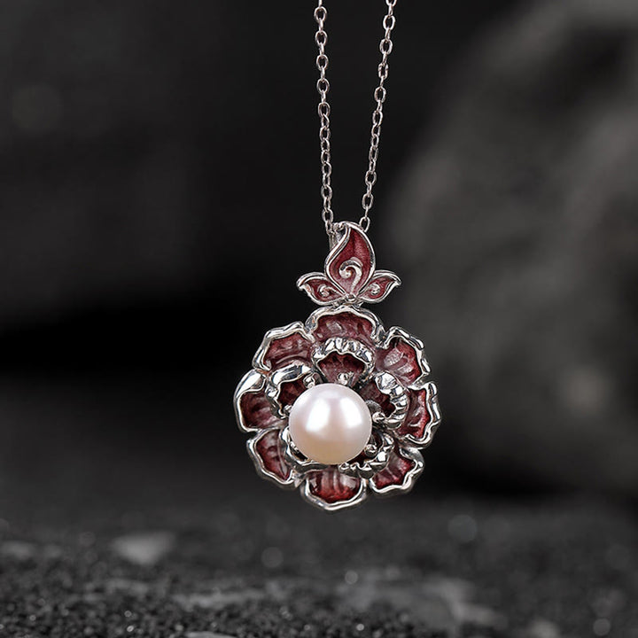 Collier pendentif de guérison en perles de pivoine en argent sterling 999 Buddha Stones