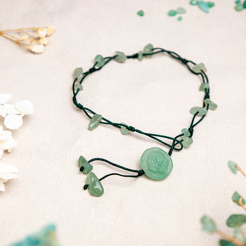 Buddha Stones Améthyste Cristal Rose Aventurine Verte Bracelet de Cheville de Guérison de la Paix Intérieure