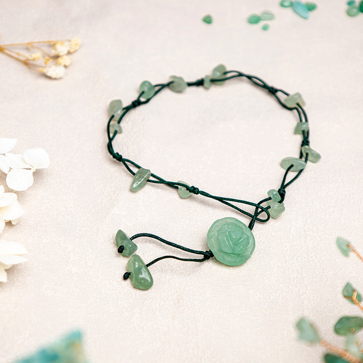 Buddha Stones Améthyste Cristal Rose Aventurine Verte Bracelet de Cheville de Guérison de la Paix Intérieure