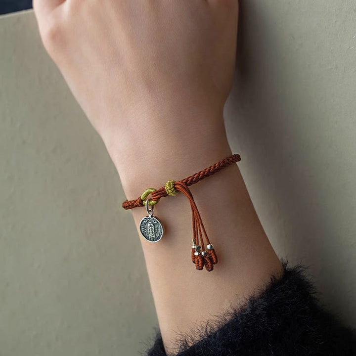 Bracelet tressé en argent sterling 925 fait à la main avec Buddha Stones, protection des cinq directions, dieux de la richesse, de la chance