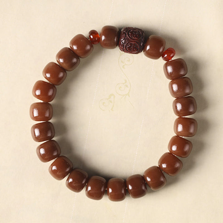 Bracelet de paix en perles de caractère Fu avec des Buddha Stones et des graines de Bodhi