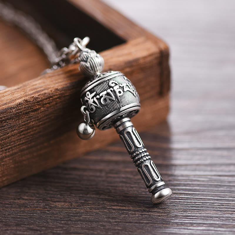 Collier pendentif rotatif en Buddha Stones tibétain Om Mani Padme Hum avec roue de prière Lotus Sagesse