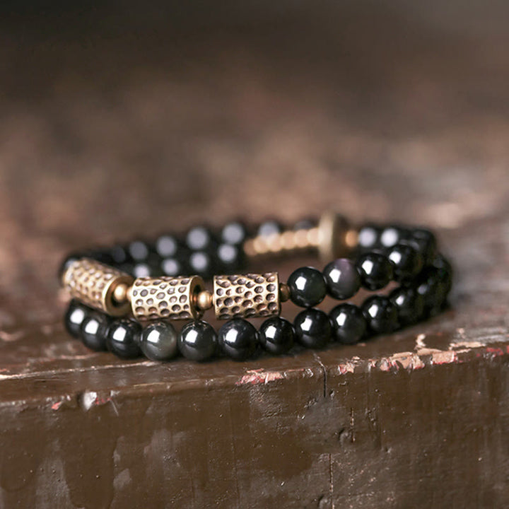 Bracelet double tour en cuivre et obsidienne arc-en-ciel Buddha Stones