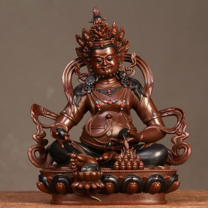 Figurine Bodhisattva Jambhala jaune Statue de compassion en cuivre Décoration de bureau à domicile