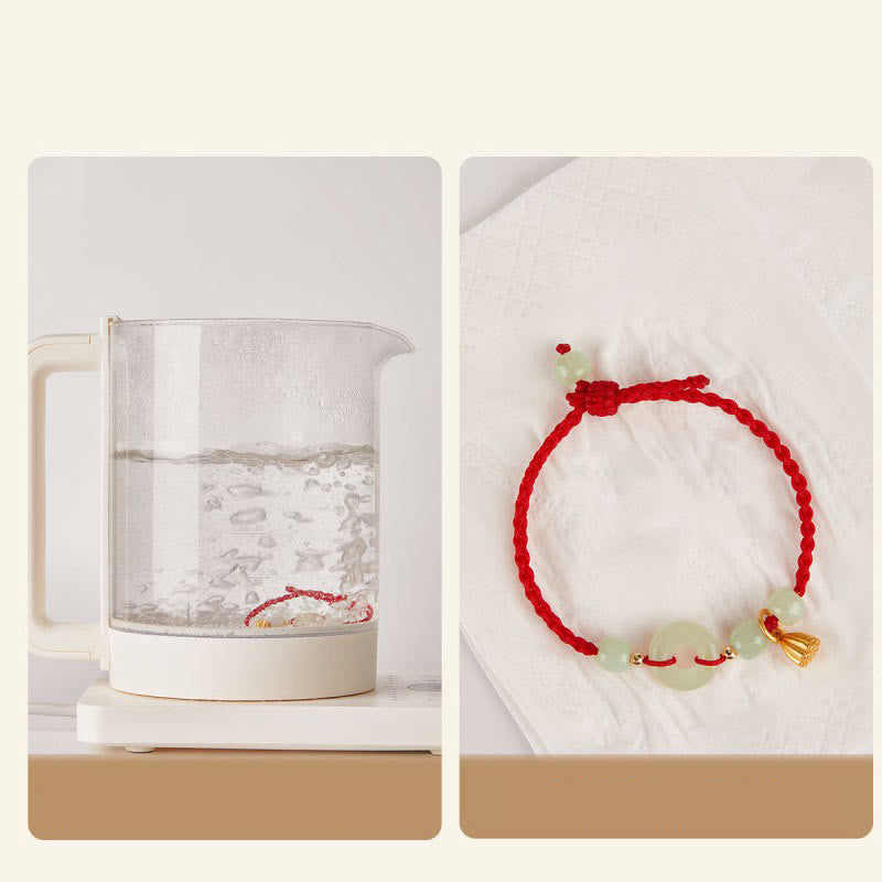 Bracelet en corde avec boucle ronde en Buddha Stones et lotus de jade pour la paix, le bonheur, l'abondance et la richesse
