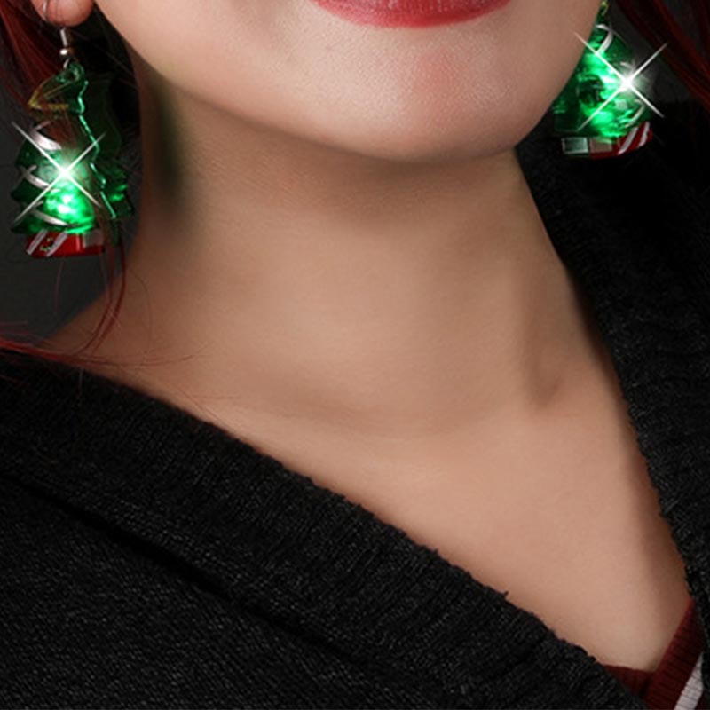 Boucles d'oreilles lumineuses à LED en forme d'élan et de sapin de Noël