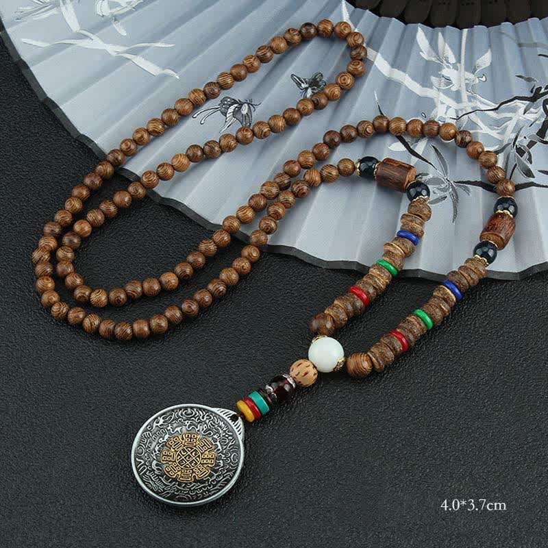 Collier pendentif en bois Vajra Buddha Stones tibétaines Om Mani Padme Hum et rotation de la roue de prière - Neuf Palais Huit Trigrammes - image 19