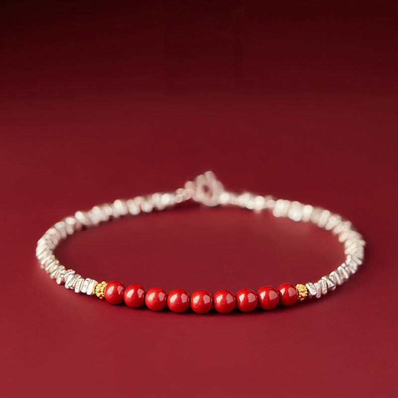 Bracelet de bénédiction du personnage Fu en argent sterling 925 et cinabre de Buddha Stones - Cinabre (Tour de poignet 15-18 cm) - image 0